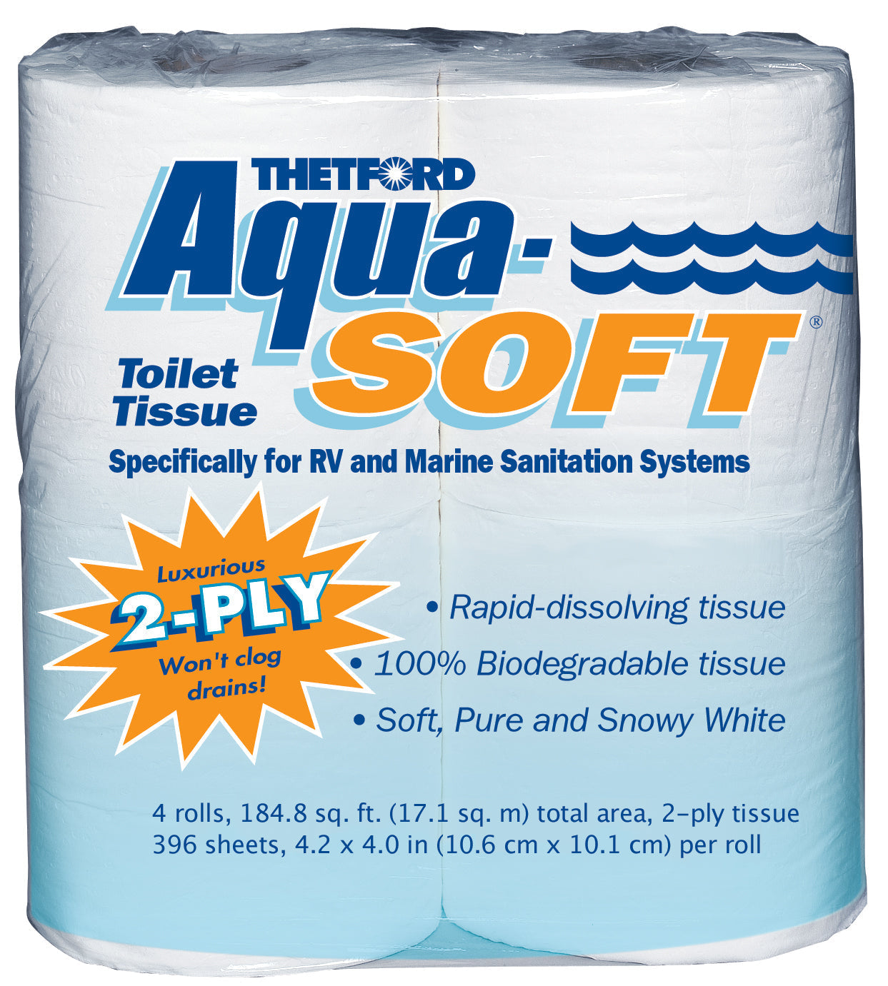 Thetford THE03300 Aqua Soft 2 Ply Tissue Pack of 4