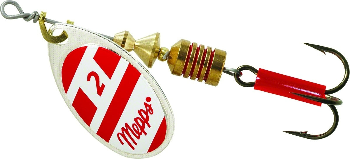 Mepps Aglia In-Line Spinner 1/6 Oz Plain Treble Hook Silver/Red/White Blade B2