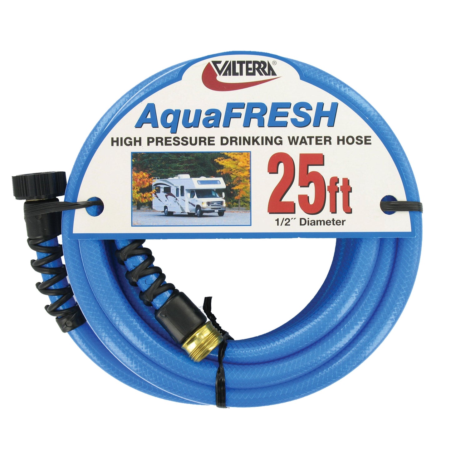 Valterra W01-8300 AquaFresh High Pressure Drinking Water Hose with Hose Savers - 1/2 X 25 Blue