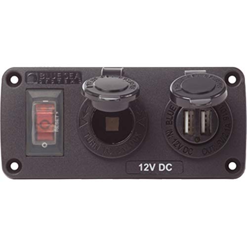 Blue Sea Systems Water-Resistant USB Accessory Panel with 12V Socket 2.1A Dual USB Charger