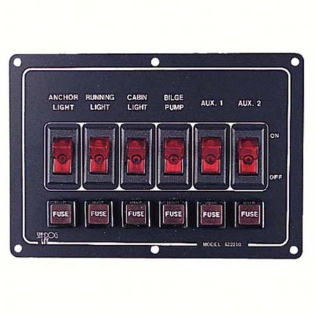 SeaDog 422210 Illuminated Horizontal 6 Switch Panel Features Cigarette Lighter 4-1/2 X 6-1/2