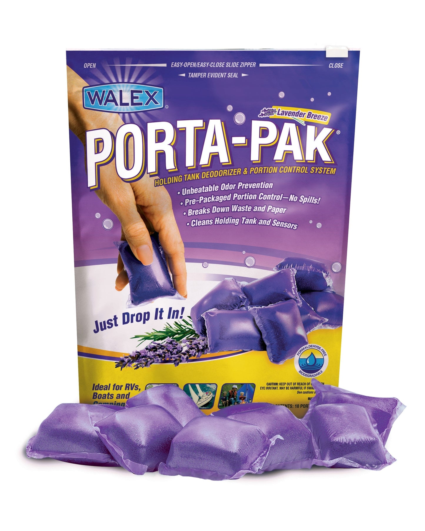 Walex Porta-Pak Deodorizer for Black Holding Tank Odor Control 10-Pack Purple Lavender Scent Small Drop-in Pods