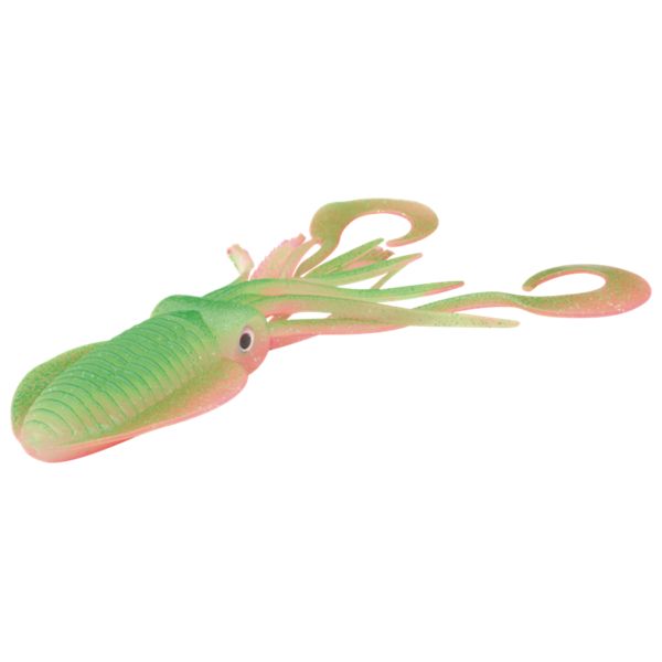 P-Line Twin Tail Squid - 7" - Green/Pink Glow Glitter