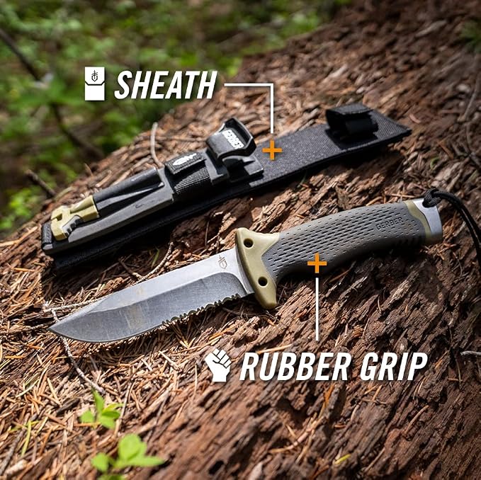 Gerber Ultimate Fixed Blade Knife w/Sheath, Knife Sharpener, Ferro Rod