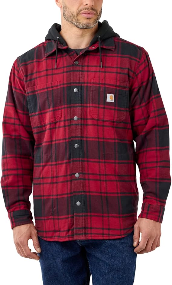 Carhartt Men's Rugged Flex Relaxed Fit Flannel Fleece Lined Hooded Shirt Jacket