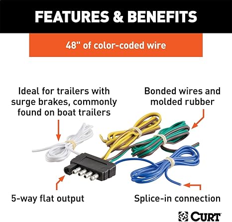 Curt 58541 Trailer-Side 5-Pin Flat Wiring Harness with 48-Inch Wires