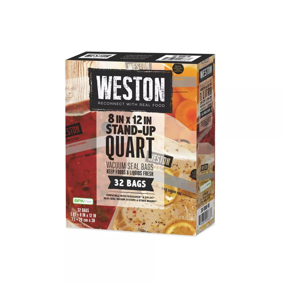 Weston Vac Sealer Bags Easy Fill 8" x 12" (Quart) 32 ct