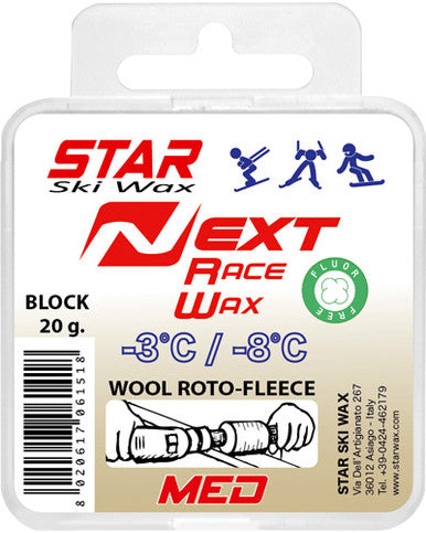 Star Next Medium Fluoro-Free Block Ski Glide Wax 20G