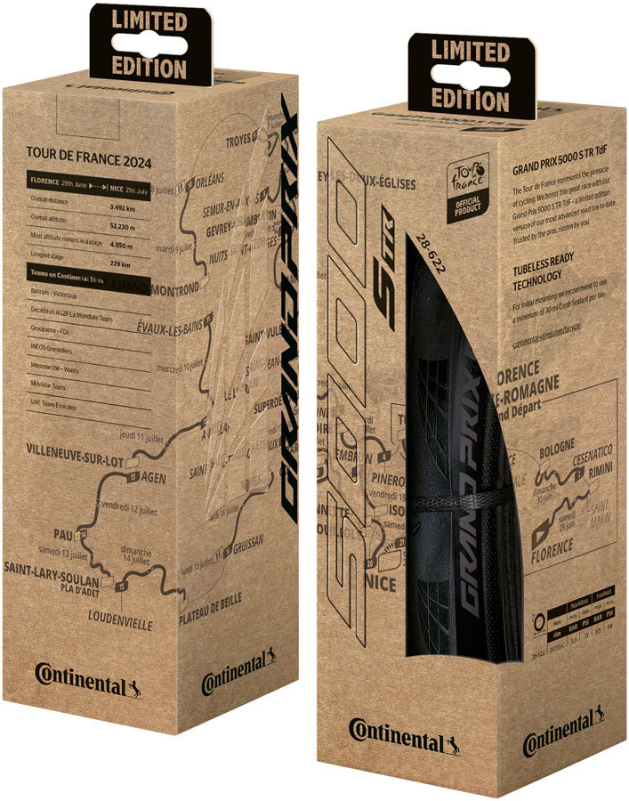 Continental Grand Prix 5000 S TR Tire Tubeless Folding Black/Tour de France Limited Edition Vectran Lazer Grip
