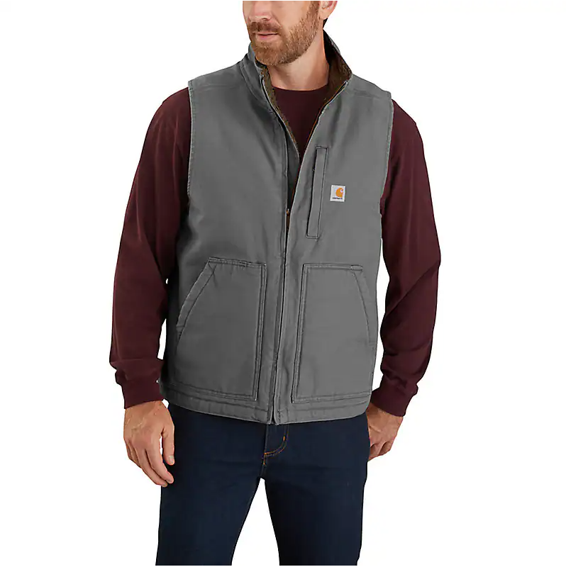 Carhartt Men's Loose Fit Washed Duck Sherpa-Lined Mock Vest