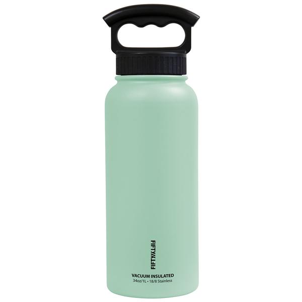 V34001MN0 34 Oz Double-Wall Vacuum-Insulated Bottles with 3 Finger Grip Cap, Cool Mint