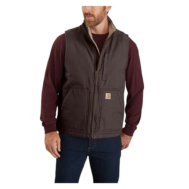 Carhartt Men's Loose Fit Washed Duck Sherpa-Lined Mock Vest