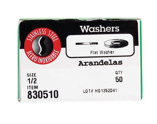 Hillman Stainless Steel Flat Washers 1/2" - 50 Pack