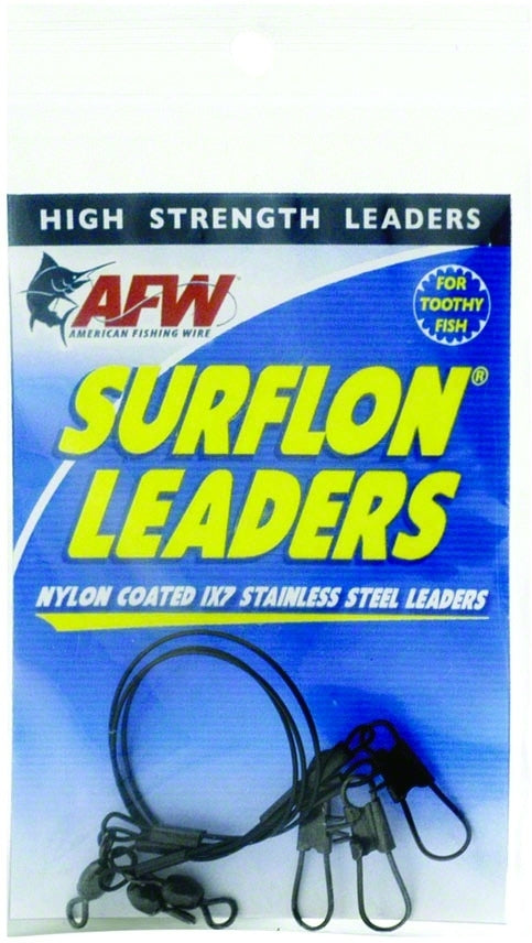 Surflon Leaders Nylon Coated 1X7 Stainless Sleeve Swivel Locksnap 30 Lb 14 Kg Test Black 36 I