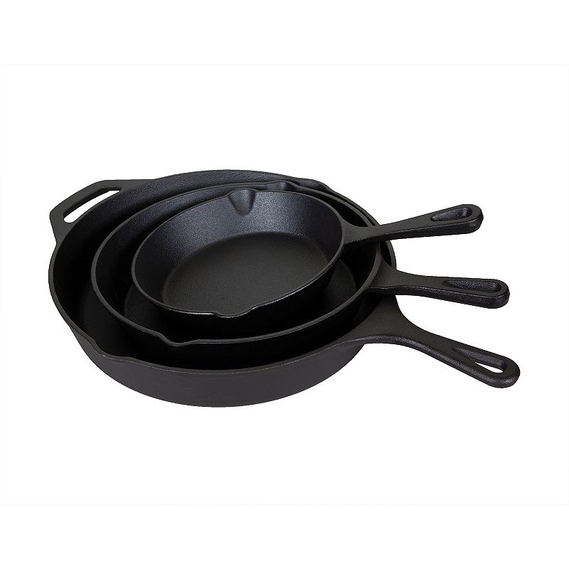 Stansport Pre-Seasoned Cast Iron Frying Pans - 3 Piece Set - 17.4