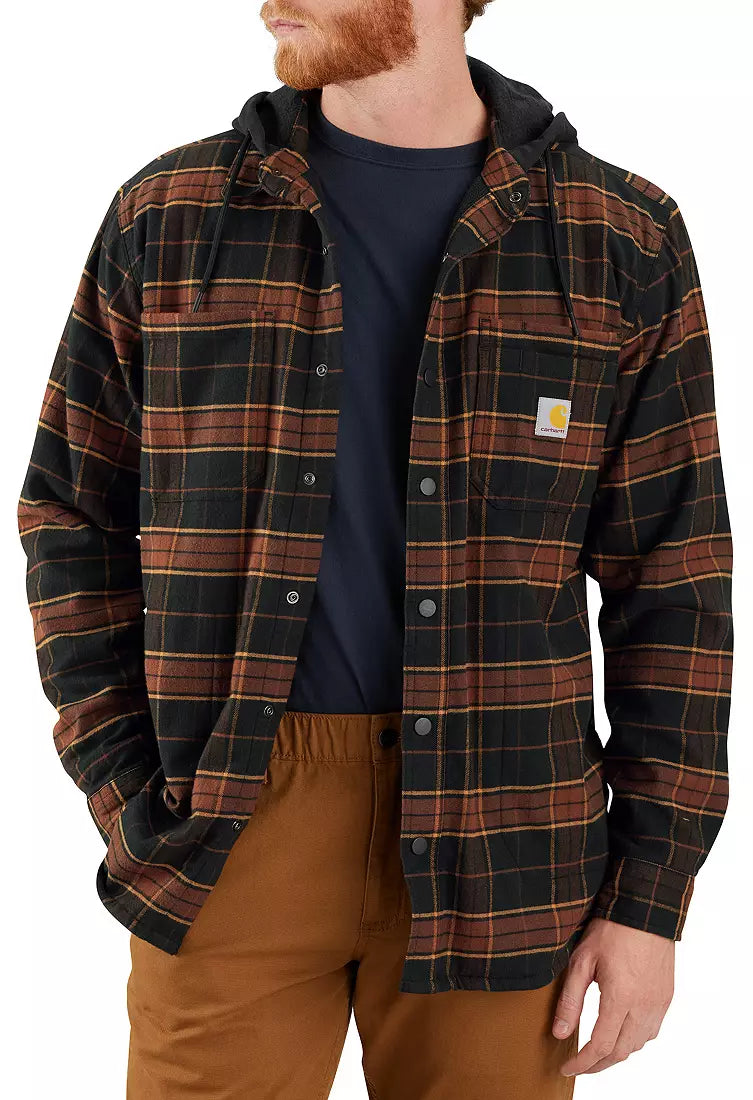 Carhartt Men's Rugged Flex Relaxed Fit Flannel Fleece Lined Hooded Shirt Jacket