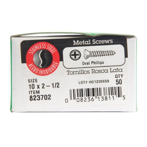 Hillman No. 10 X 2-1/2 in. L Phillips Oval Head Sheet Metal Screws 50 Pk