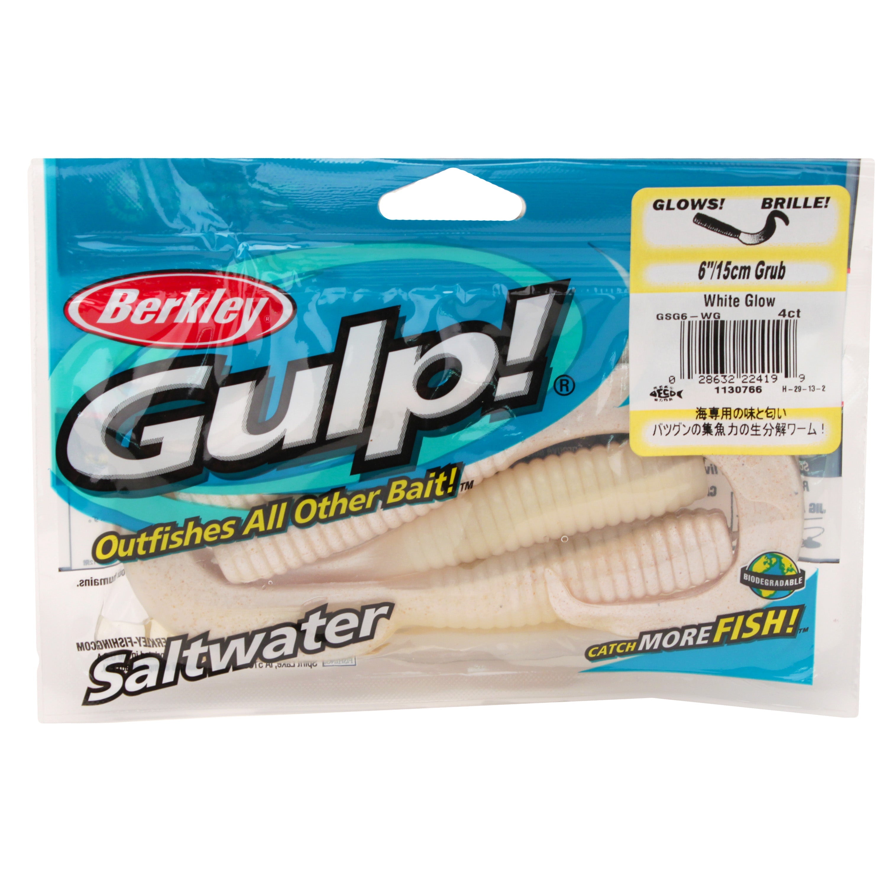 6in Gulp Berkley Gulp! Saltwater Grub - 6 in. - White Glow - GSG6-WG – Berkley ...
