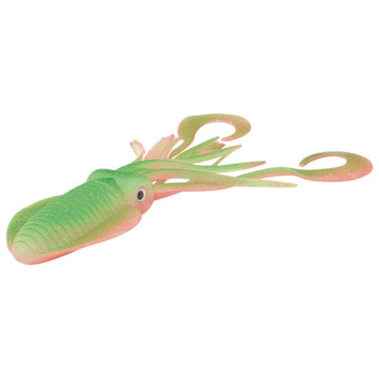 P-Line Twin Tail Squid - 9" - Green/Pink Glow Glitter
