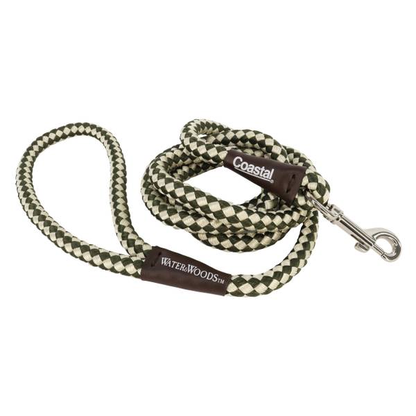 Water & Woods Braided Rope Snap Dog Leash Green & White