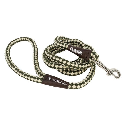 Water & Woods Braided Rope Snap Dog Leash Green & White