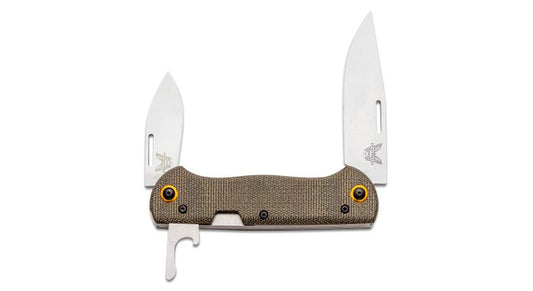Benchmade Weekender 2-Blade Slipjoint Folding Knife 2.97" Satin S30V Clip Point and Drop Point Blades Green Canvas Micarta Handles