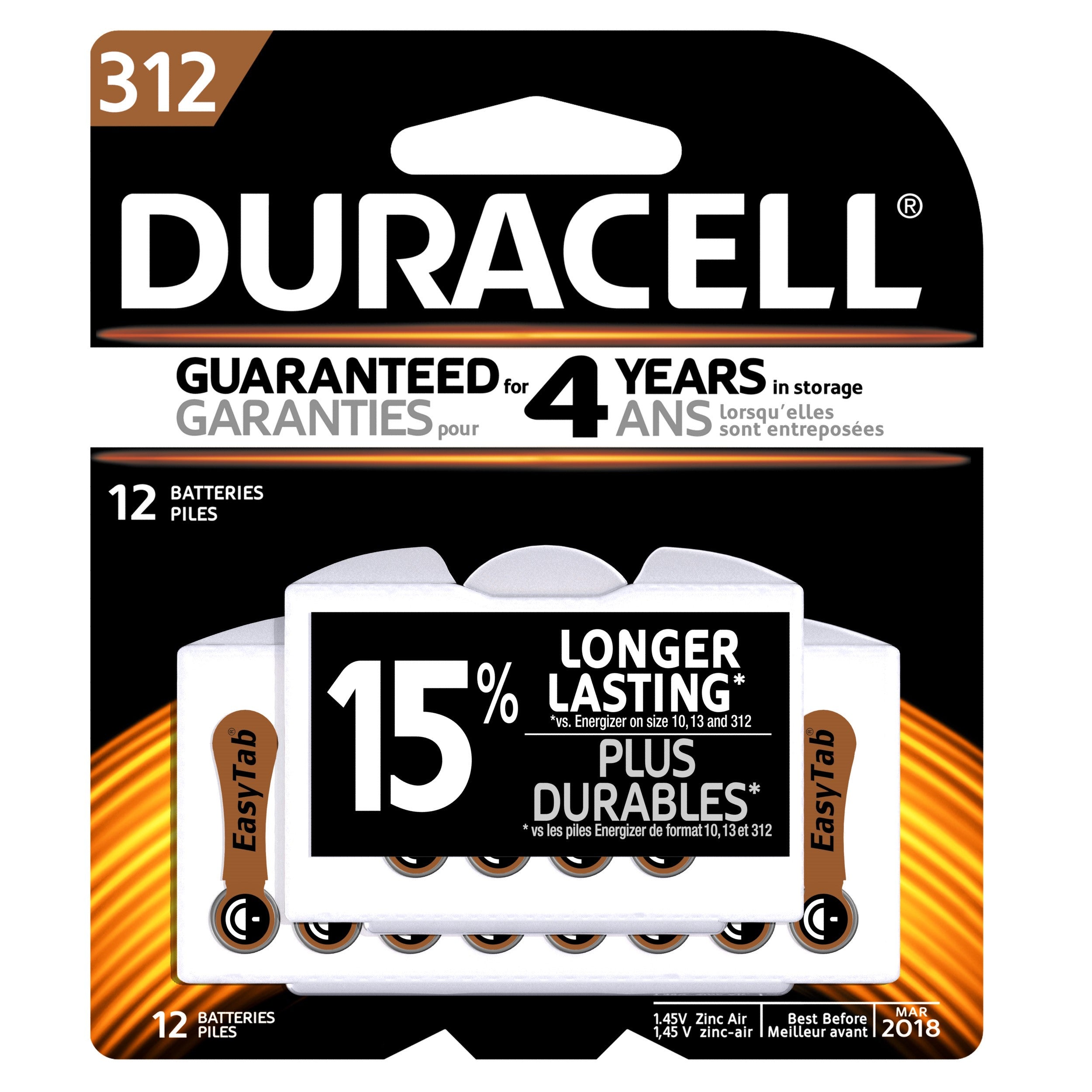 Duracell Hearing Aid Size 312, 12 Count