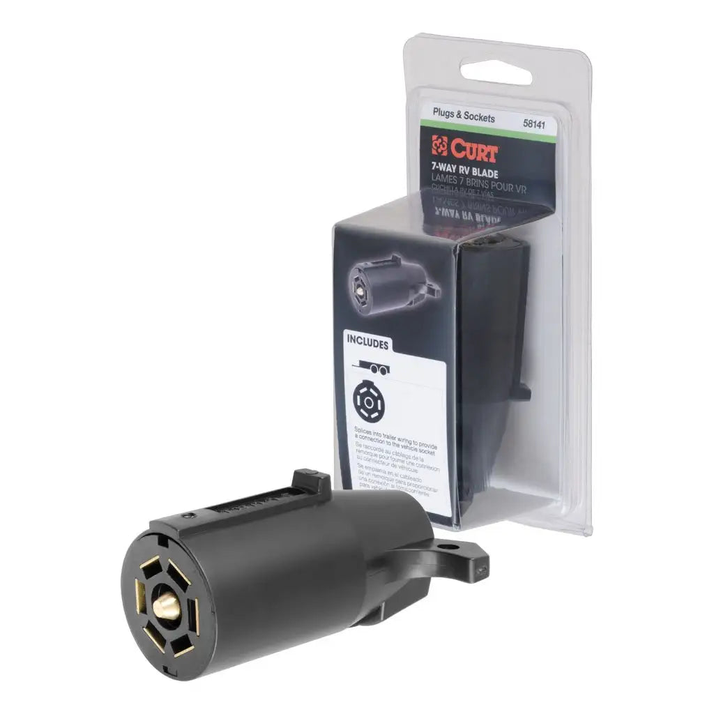Curt 7-Way RV Blade Connector Plug (Trailer Side Black Plastic Packaged) #58141
