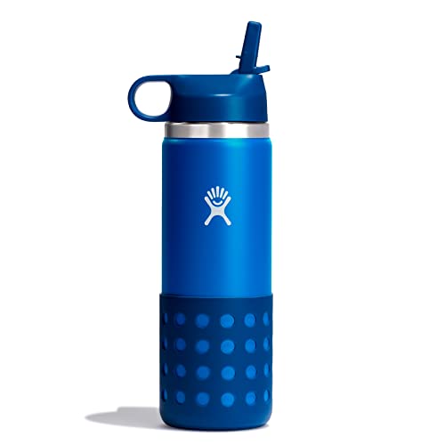 Hydro Flask 20 Oz. Kids' Wide Mouth Bottle with Straw Lid and Boot, Blue