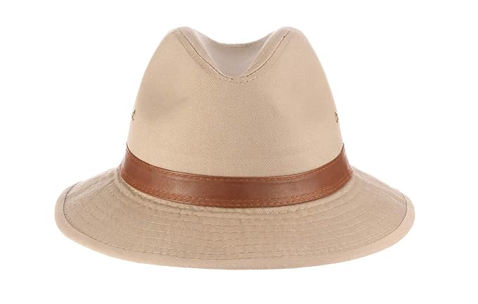 Dorfman Pacific Men's One-Piece Canvas Faux Leather-Trim Safari Hat