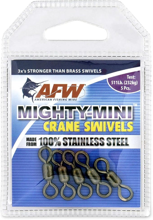 American Fishing Wire Mighty Mini Crane Swivels - Fishing Line Essential, Compact Fishing Tackle, Saltwater Swivels, Stainless Steel Swivel