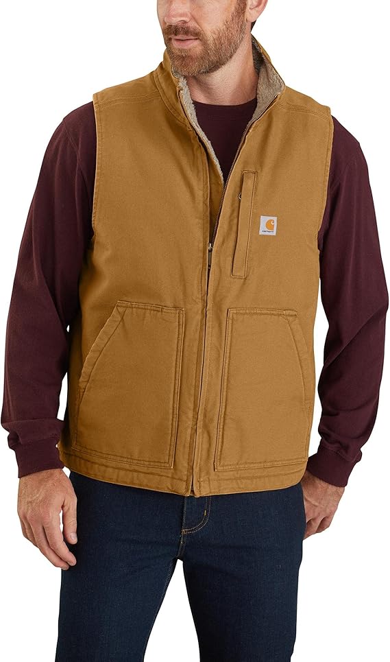 Carhartt Men's Loose Fit Washed Duck Sherpa-Lined Mock Vest