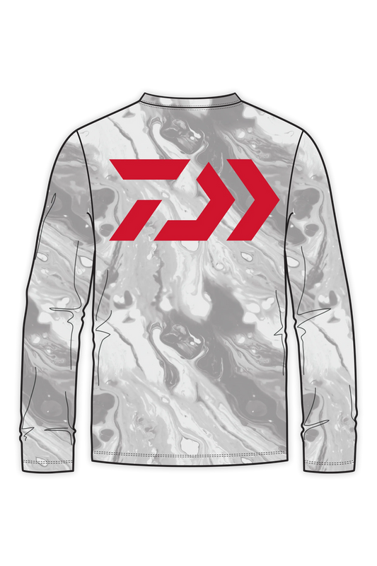 Daiwa D-Vec Snow Camo "Red Logo" LS Perf Sunshirt Men's