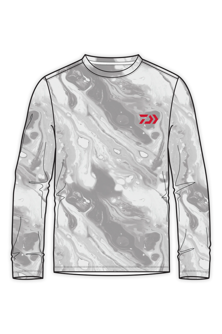 Daiwa D-Vec Snow Camo "Red Logo" LS Perf Sunshirt Men's