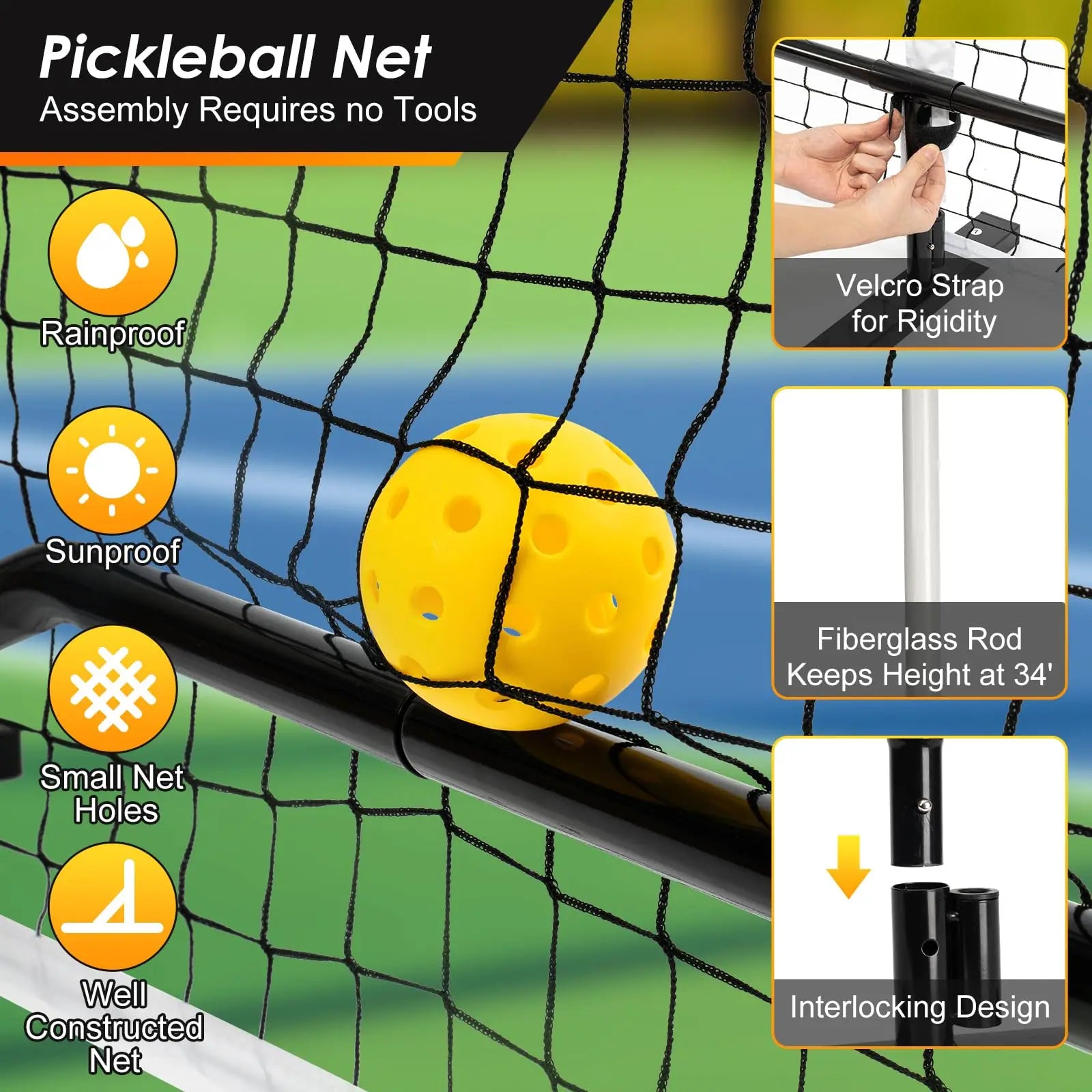 Pickleball Net Polyester Mesh With Handbag