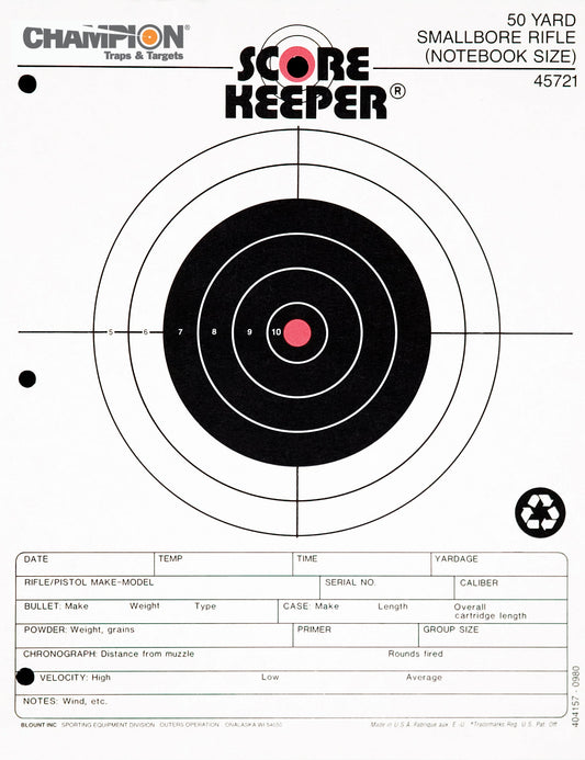 Champion Scorekeeper Paper Precision Fluorescent Orange Bull 50-Yard Small Bore Rifle Notebook Target