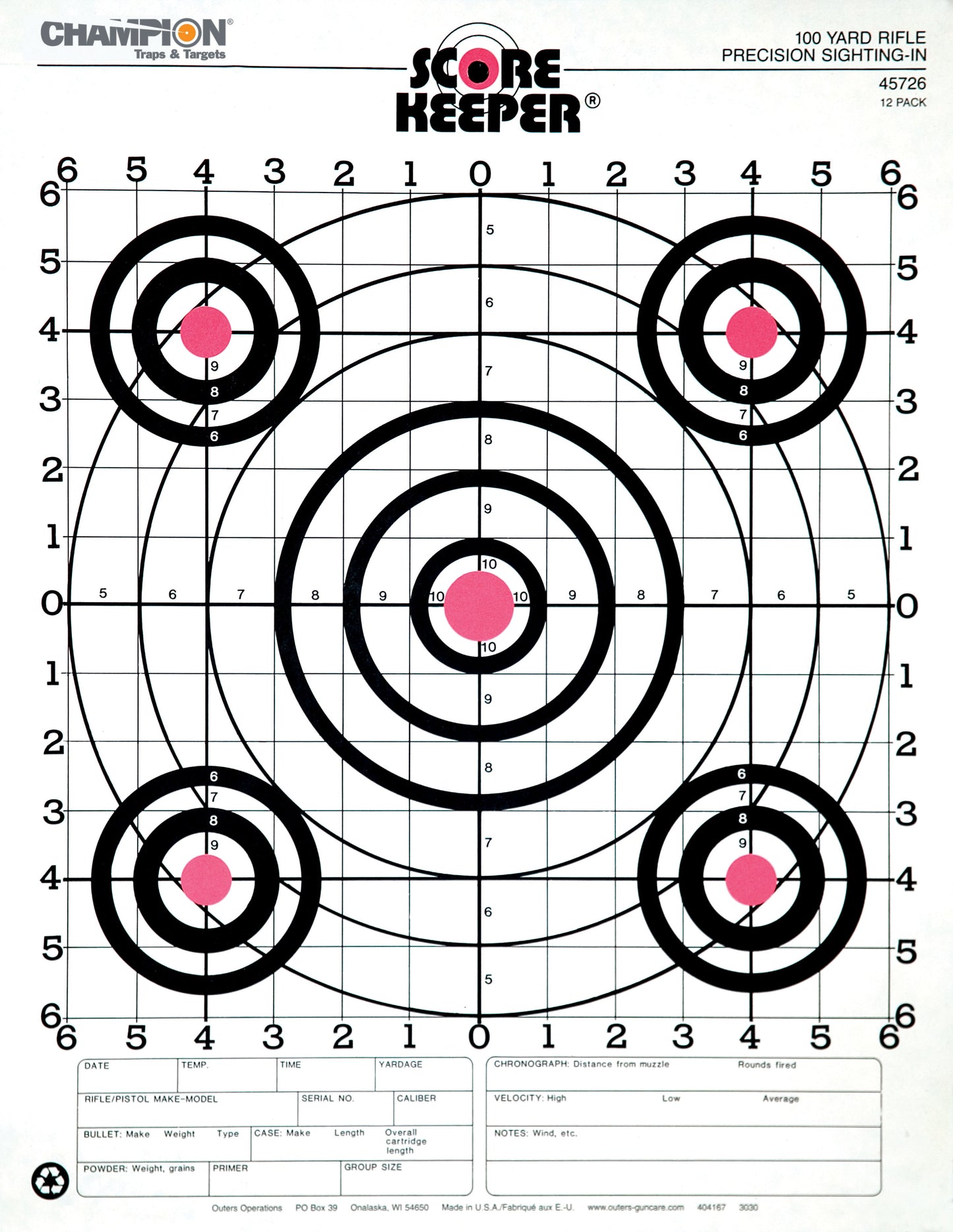 Champion Scorekeeper Paper Precision Fluorescent Orange Bull 100-Yard Small Bore Sight-In Target