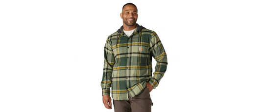 Carhartt Men's Rugged Flex Relaxed Fit Flannel Fleece Lined Hooded Shirt Jacket