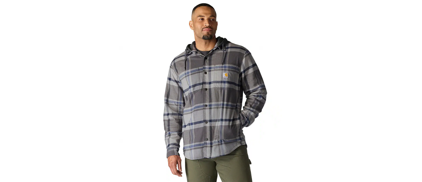 Carhartt Men's Rugged Flex Relaxed Fit Flannel Fleece Lined Hooded Shirt Jacket