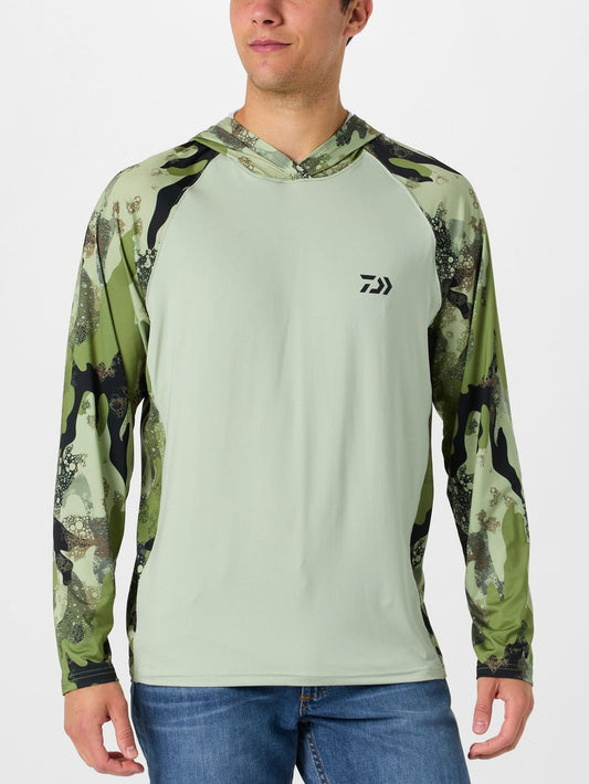 Daiwa D-Vec Grey With "Woods Camo" Logo LS HD Perf Sunshirt Men's